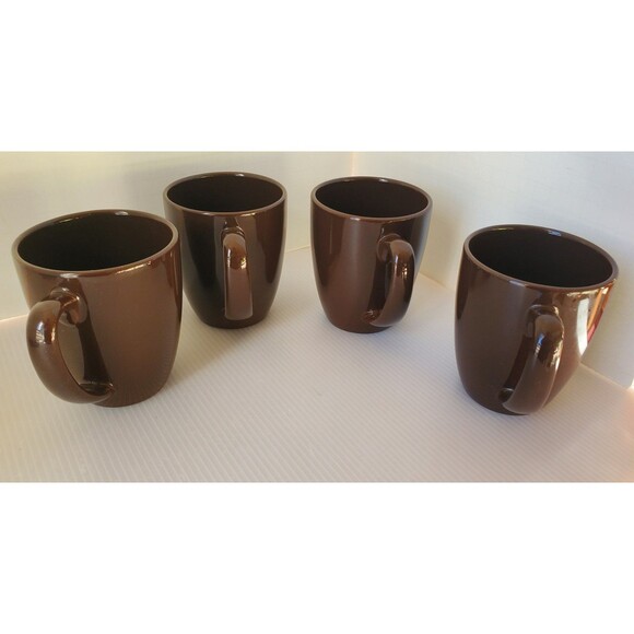 Corelle Coordinates Stoneware Chocolate Brown Mugs Lot Set Of 4 Coffee Tea Cups - Picture 6 of 8